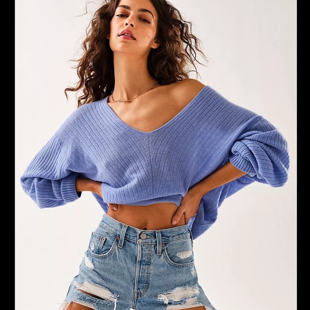 Free People Elias Blue Cashmere V Sweater soft plus knit size XS